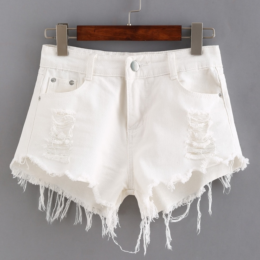 LAST ONE! Distressed Frayed White Jean Shorts